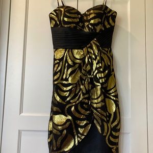 AIDAN MATTOX - black and gold metallic cocktail dress (size 0)